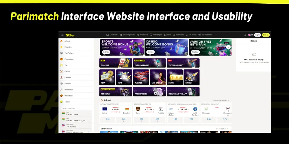 Parimatch Interface Website Interface and Usability