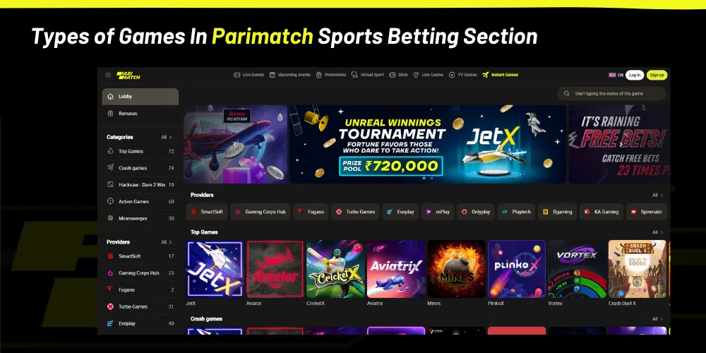 Types of Games In Parimatch Sports Betting Section